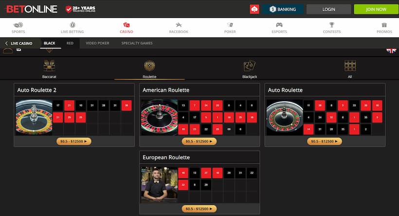 BetOnline Live Roulette Games